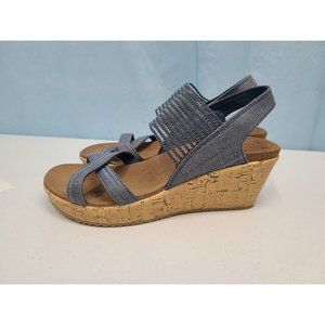 SKETCHERS LUXE FOAM RELAXED STEP CORK WEDGE SLIDE WOMEN’S SANDALS SIZE 6.5